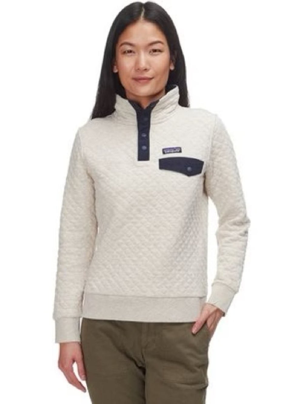 🍂Patagonia Women’s Cream Quilted Organic Cotton Snap-T Pullover Fall Sweatshirt